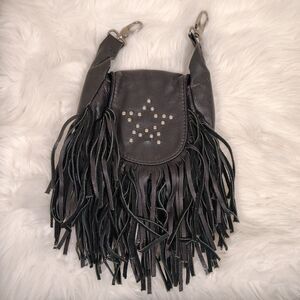 Biker Studded Leather Fringe Hip Clip Pouch